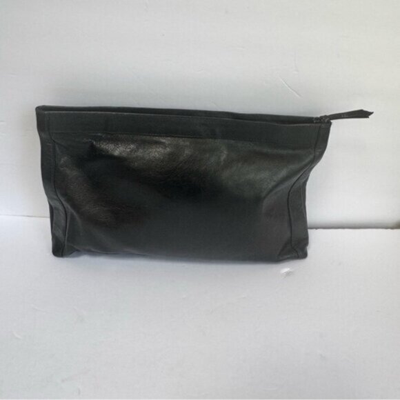 Vintage 80s Intrecciato Leather Suede Woven Large Clutch Bag Zip black Italy Tie - Picture 5 of 16